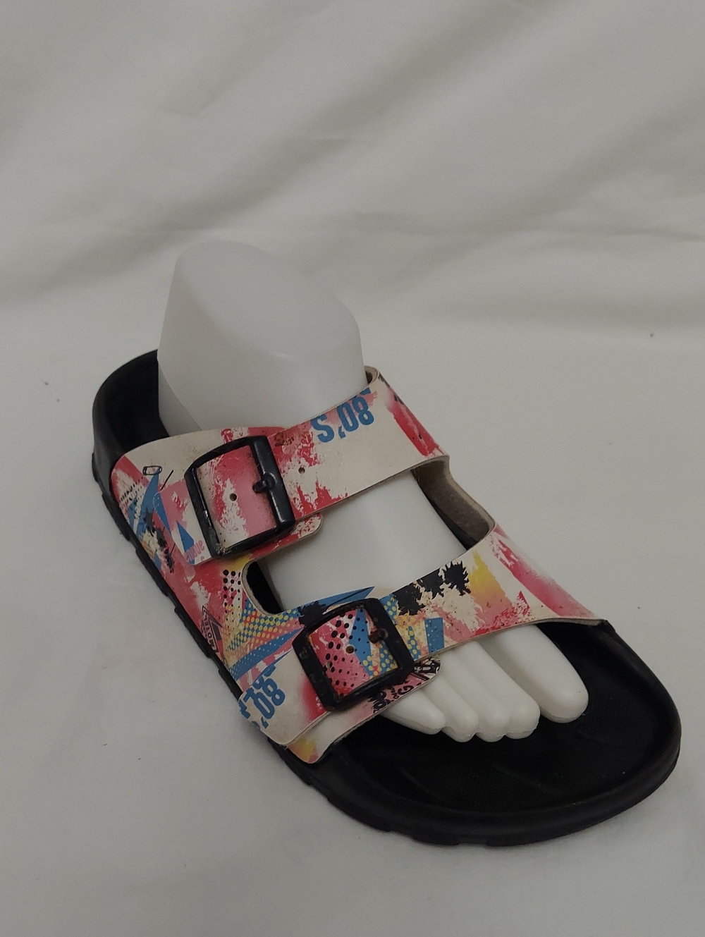 Birkenstock Birki's  Multicolor Buckle Slide Sandals 80s-inspired graphic Sz 10